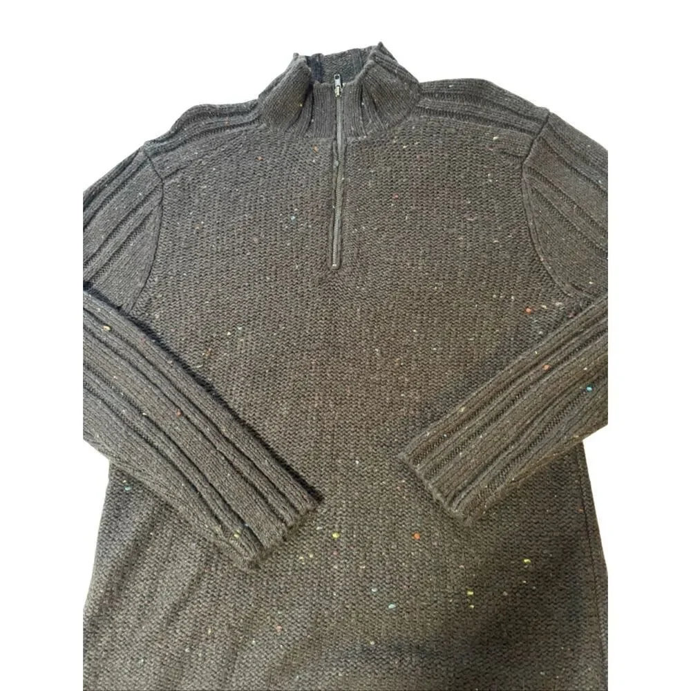 Weekendz off Men's half zip mock neck knit brown long sleeve sweater L